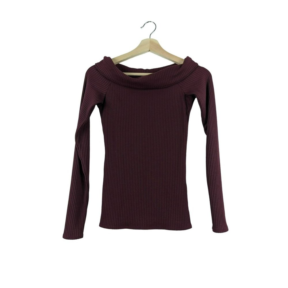 Abercrombie & Fitch Ribbed Off Shoulder / Wide Shoulder Cowl Neck Knit Sweater T